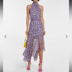 Veronica Beard Leia midi silk dress floral pink blue 4